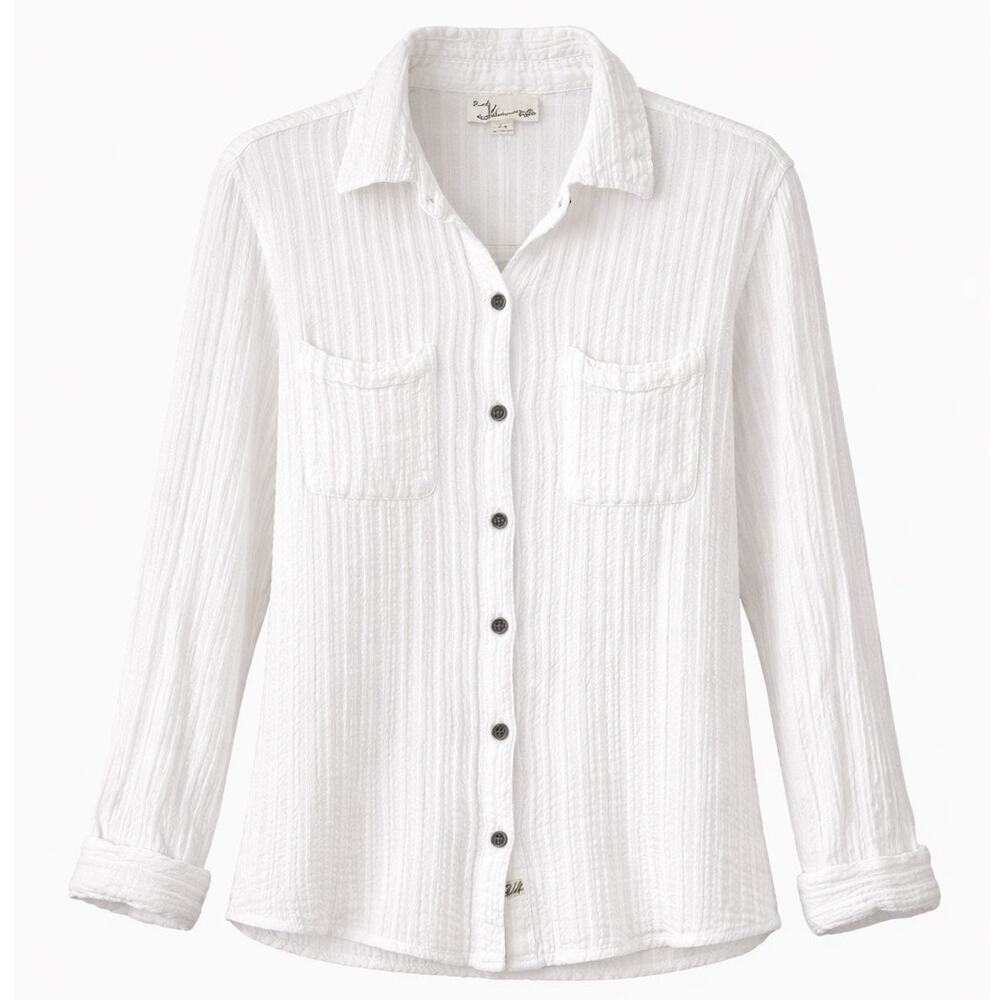 Vintage Havana White Textured Button Front Blouse Size Large Boho Rayon Top